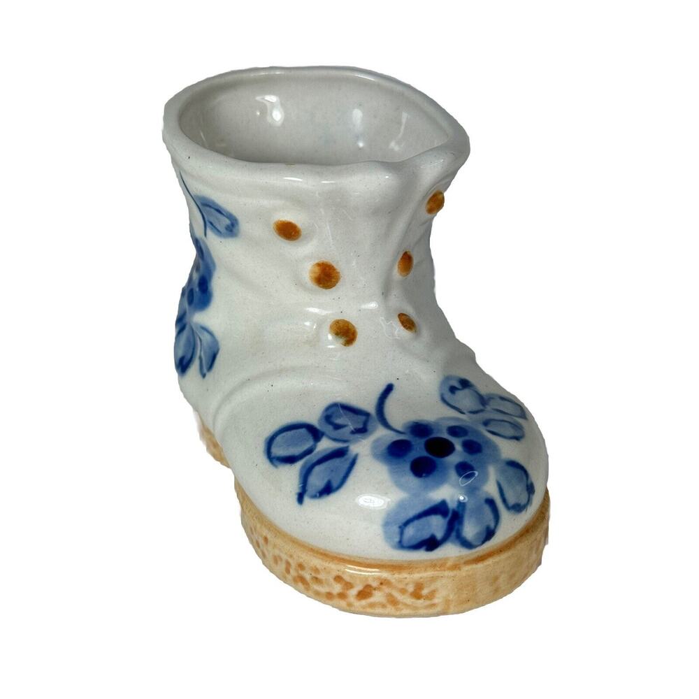 Ceramic shoe Hand Painted Made in Occupied Japan Blue Flowers, VTG